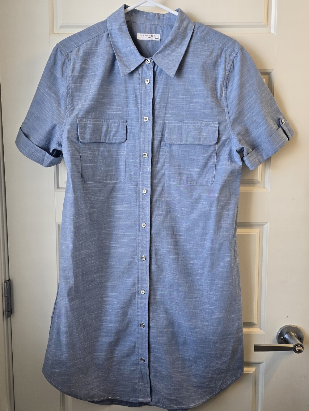 Equipment Femme Light Blue Short-Sleeve Button-Down Mini Dress